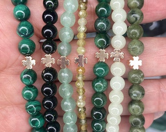 Shamrock Crystal Bracelets/Meditation Bracelets/Stackable Stretchy Crystal Bracelets/Clover  Gemstone Bracelets/St Patrick’s Bracelets