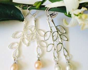 Pearl Leaf Branch Earrings.