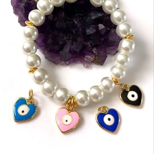 Evil Eye Heart Glass Pearl Beaded Bracelets