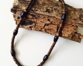 Black & Brown Coconut Beaded Necklace for Men.