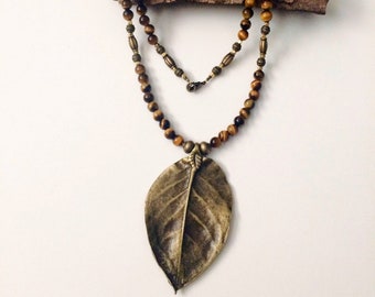 Tiger's Eye Leaf Necklace