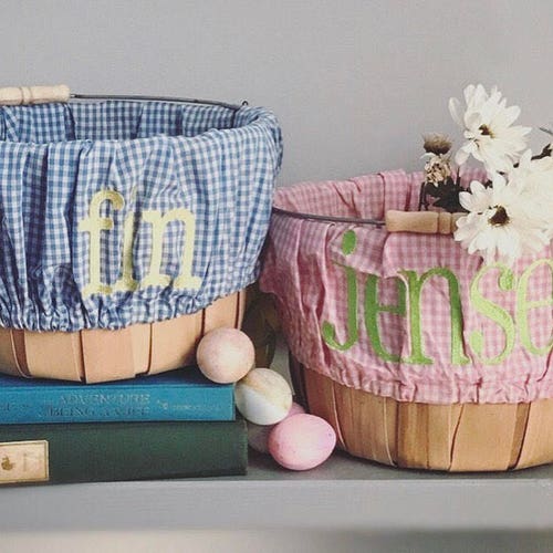 Personalized Easter Basket Liner // Pink Gingham Plaid // Etsy