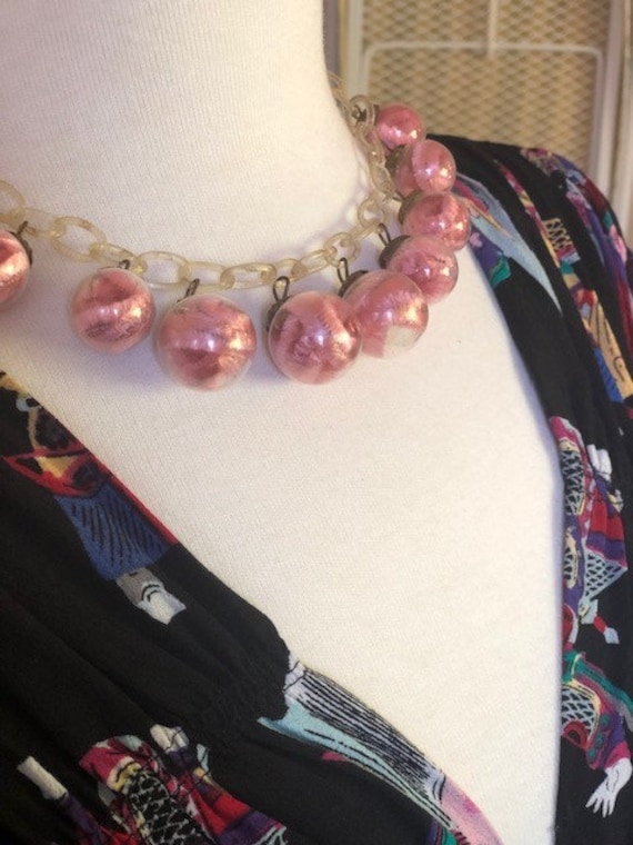 1940s Novelty Necklace, Glass Ball Celluloid Chain