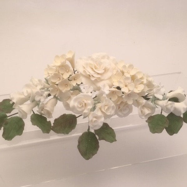 Cream Rose And Ivory Hydrangea sugar flower Spray