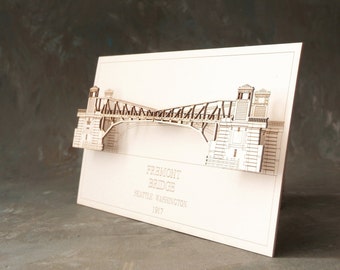 3D Laser Cut Card of the Fremont Bridge in Seattle, Washington