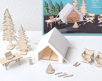 Camping Set Model Kit, Miniature Tent, Forest, The Great Outdoors