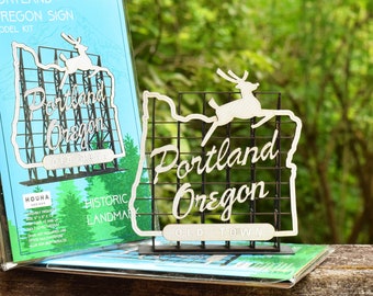 Portland Oregon Sign Model Kit, White Stag Sign, Made in Oregon, Retro Style, Architects Design