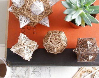 Sacred Geometry Model Kit, 3 Small Orbs, A unique Gift of Geometric Design, Lasercut Ornaments, Architect's Design