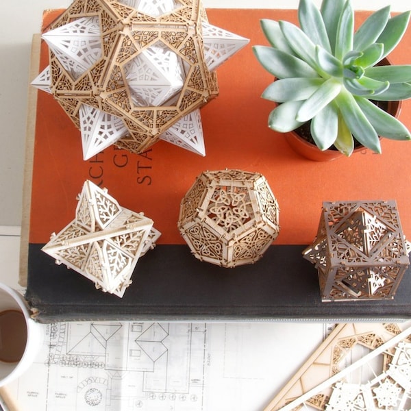 Sacred Geometry Model Kit, 3 Small Orbs, A unique Gift of Geometric Design, Lasercut Ornaments, Architect's Design