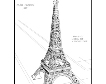 Kit modello DOWNLOAD DIGITALE della Torre Eiffel - Punto di riferimento di Parigi, Francia, alto 16 pollici, divertente da costruire.