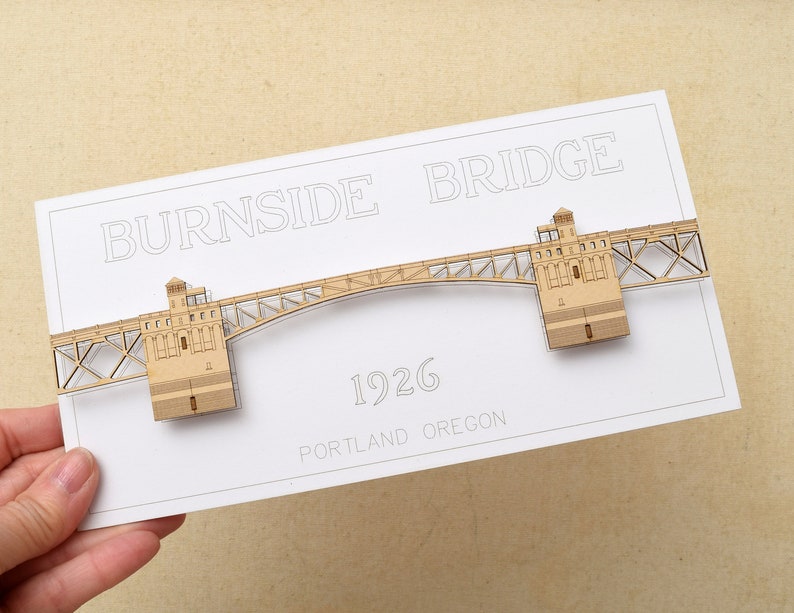 Laser Cut Bridge Card, Scale Model of Burnside Bridge, Portland Oregon Landmark, Architectural Miniature Model, No Assembly Required image 2