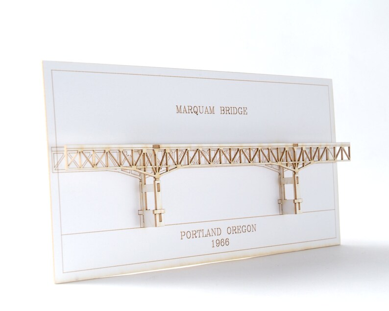 Architectural 3D Card of the Marquam Bridge Portland Oregon, Laser Cut Card, No Assembly Required image 2