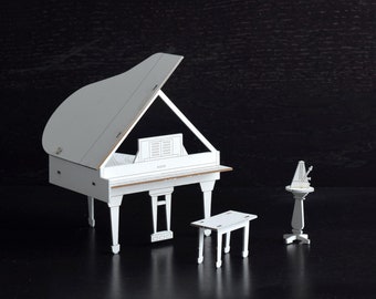 Kit modello pianoforte a coda, pianoforte, panca e metronomo, scala 18:1, pianoforte in miniatura
