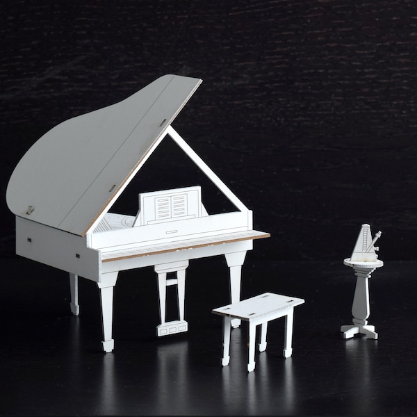 Grand Piano Model Kit, Piano, Bench & Metronome, Scale 18:1, Miniature Piano