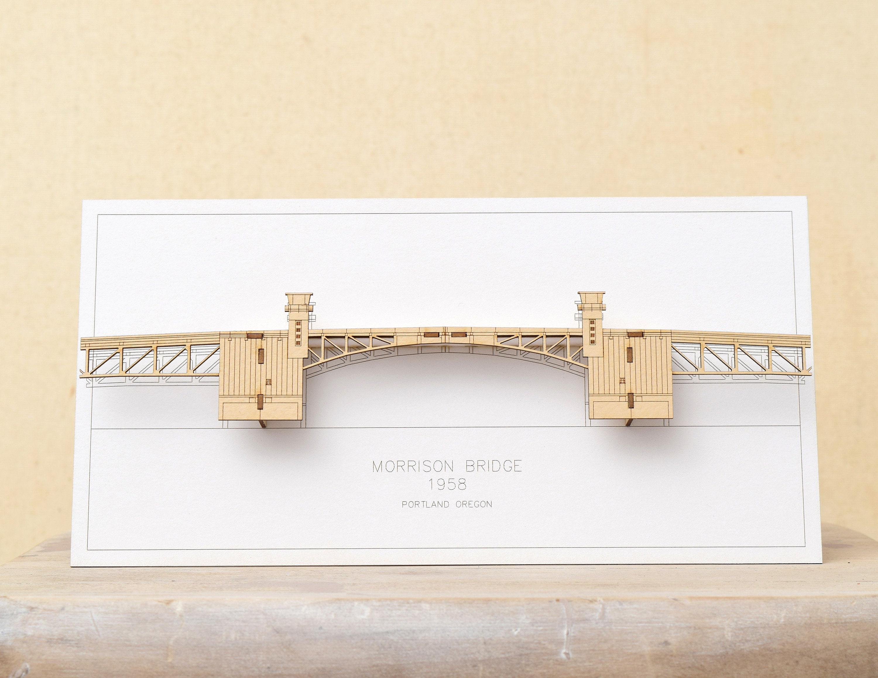 Portland Oregon Morrison Bridge Laser Cut Card