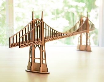 St Johns Bridge Wood Model Kit, Portland Oregon 26" Long x 7.5" Tall, Large Wood Model Kit, Assembly Required