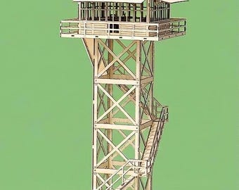 DOWNLOAD DIGITALE - Kit modello di torre di avvistamento antincendio, alta 38 cm, divertente da costruire
