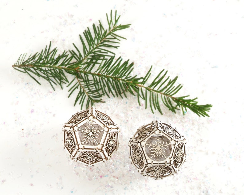 Laser Cut Model Kit makes 2 Snowflake Dodecahedron Ornaments, Unique Gifts, DIY 