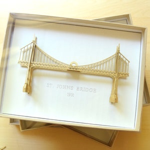 St Johns Bridge Ornament, Portland Oregon, No Assembly Required, Hand Painted Gold and Hand Assembled by Us