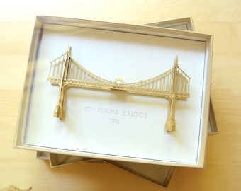 St Johns Bridge Ornament, Portland Oregon, No Assembly Required, Hand Painted Gold and Hand Assembled by Us