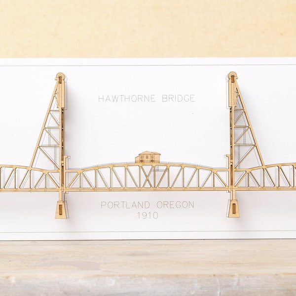 Architectural Model of the Hawthorne Bridge Portland Oregon, Laser Cut Card, No Assembly Required