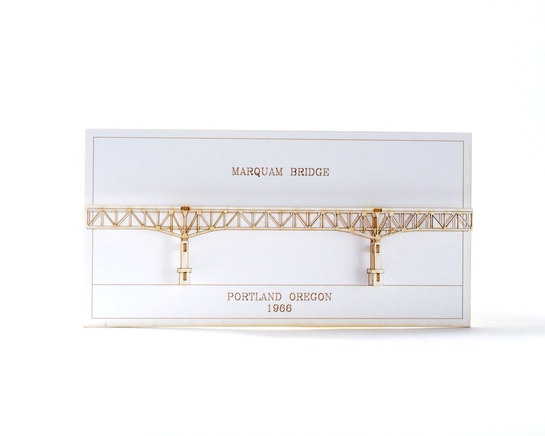 Architectural 3D Card of the Marquam Bridge Portland Oregon, Laser Cut Card, No Assembly Required image 3