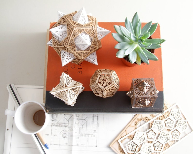 Sacred Geometry Model Kit, 3 Small Orbs, A unique Gift of Geometric Design, Lasercut Ornaments, Architect's Design 