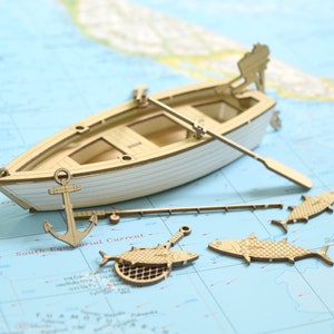 Fishing Boat Model Kit, Laser Cut, Includes Boat, Fish and Accessories