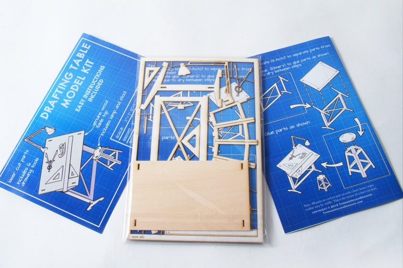 Miniature Drafting Table Model Kit with Real Wood Tabletop, Lasercut, Architectural DIY Scale Model image 2