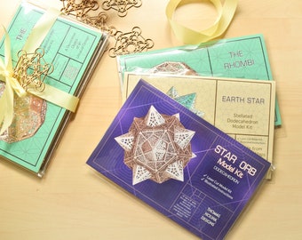 Set regalo, 3 kit modello geometria sacra, sfera stellare, rhombi e stella della terra, progetti fai-da-te, regalo unico, taglio laser, costruiscilo da solo