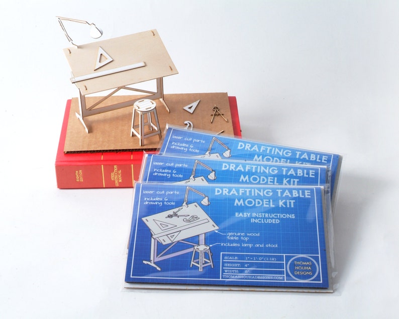 Miniature Drafting Table Model Kit with Real Wood Tabletop, Lasercut, Architectural DIY Scale Model image 4