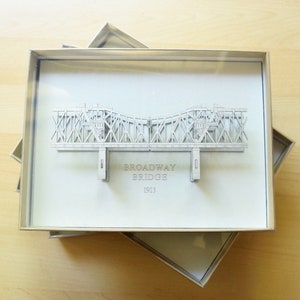 Broadway Bridge Ornament, Portland Oregon, Hand Painted and Hand Assembled, Silver