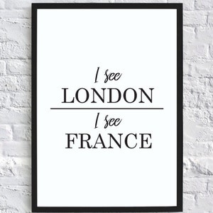 Vedo Londra, vedo la Francia – stampa divertente per la decorazione della parete del bagno (download digitale)