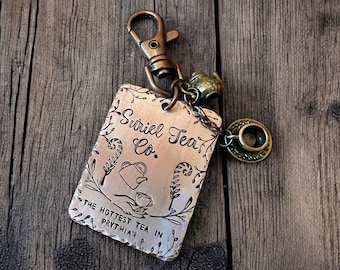 Hand stamped copper keychain Suriel tea co. ACOTAR
