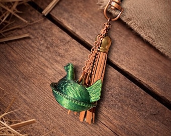 Two-tone Hen on Nest Keychain, Chicken Lover Gift, Farmhouse Rustic Keychain, Leather Tassel Keychain, Country Farm Gift, Handmade Charm