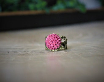 Pink Flower and Filigree Ring