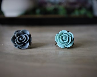 Blue and Grey Flower and Filigree Ring