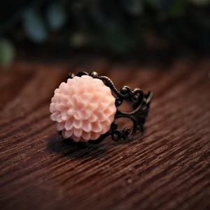 Pink flower ring, with adjustable filigree gold coloured band image 4