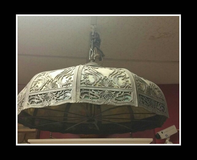Beautiful Antique Slag Glass Chandelier Hanging Light Fixture Image 0