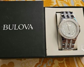 Bulova Mens Crystals Silver Pave dial Phantom Watch 96B235 With Original Box