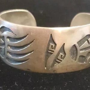 Hopi Overlay Bracelet Silver Artist Signed/stamped