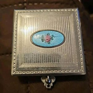 Vintage Guilloche Silver Enamel Compact Floral