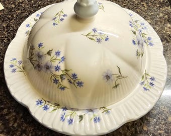 Shelley "BLUE ROCK" Covered Round Butter Dish With Underplate