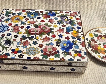 Japanese Yusen-shippo Cloisonne Enamel Box With An Extra Round Matching Piece