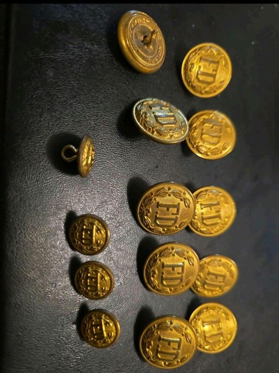 Lot 14 Vintage Fire Dept FD Brass Uniform Buttons