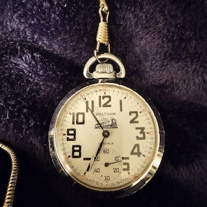 Rare Waltham Watch Co Swiss Made Railroad Train Pocket Watch With Chain Working