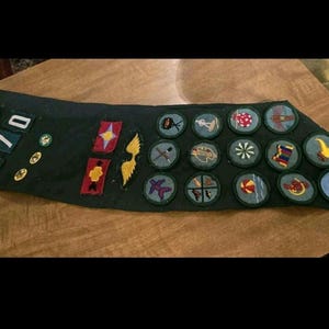 Vintage 1970’s Girl Scouts Sash with Patches, Merit Badges and 3 Pins