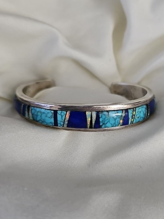 Native American Tommy Francisco Vintage Navajo Turquoise Onyx Sterling Silver Bracelet Native American Tommy Francisco Vintage Navajo Turquoise Onyx Sterling Silver Bracelet