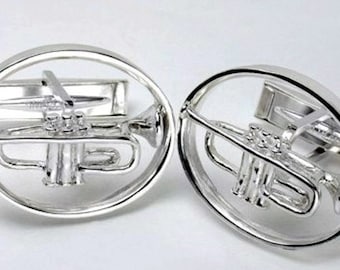 Trompete Manschettenknöpfe mit ovalem Rahmen (SS08286) - Tolle Geschenkidee zum Thema Musik!