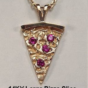 Large Pizza Slice Pendant with Four 3mm Imitation or Genuine rubies (SS03884A) - 11/16&quot; x 1&quot; size